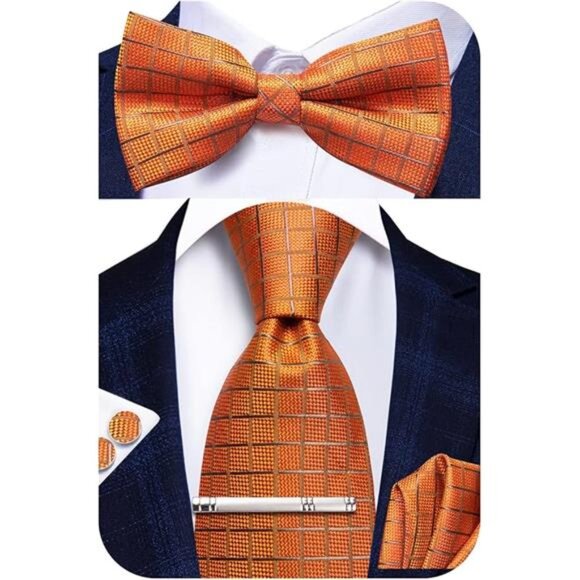 Men Ties Bowtie Set Woven Silk Necktie Bow Tie and Pocket  Square Cufflinks Set - Picture 7 of 7